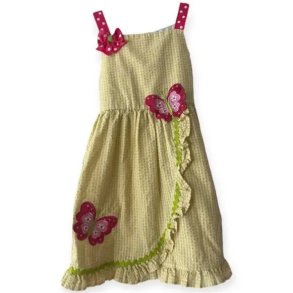 Emily Rose Yellow Gingham Butterfly Sundress Girls Size 5 Ruffle Bow Summer - Picture 1 of 12